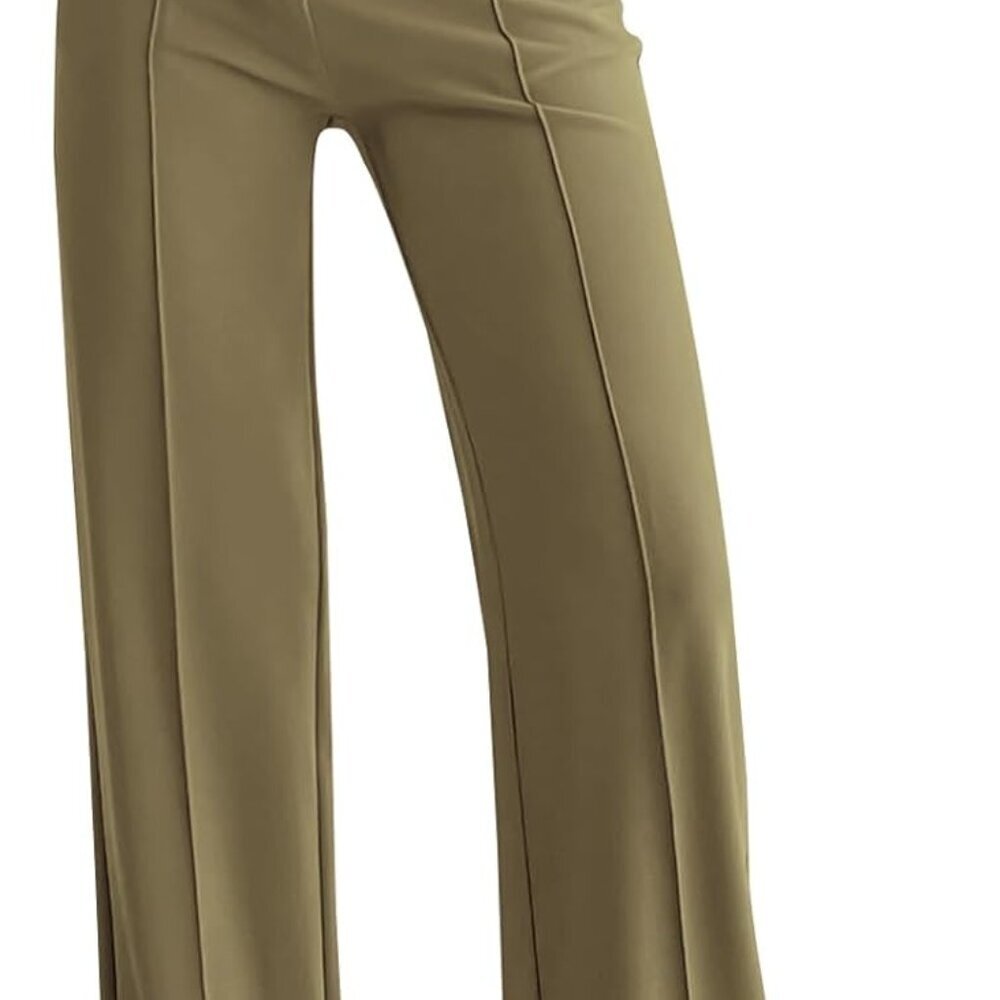 Straight Leg Pants Stretchy Button Business Casual Work Trousers Knit Elastic Wa